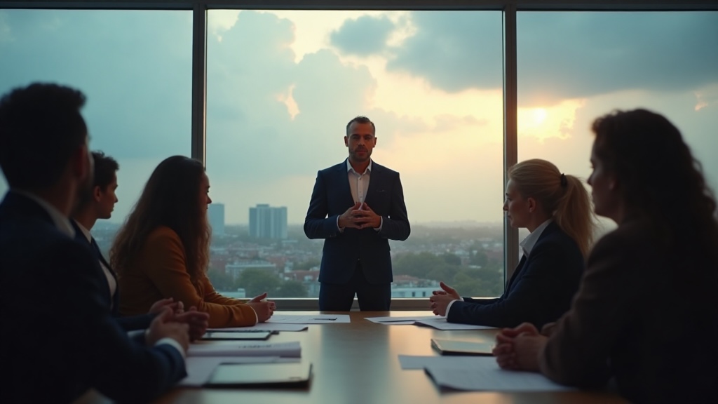 Líder guiando a su equipo con ética y resiliencia en tiempos de incertidumbre