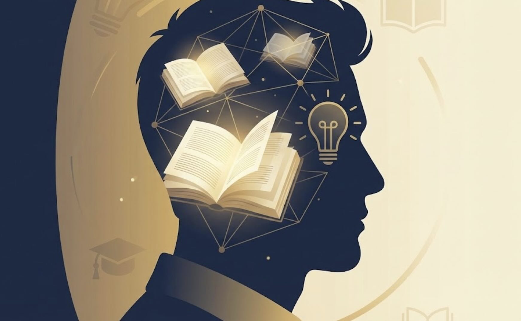 Ilustración conceptual de Ernesto Reséndiz López y su influencia intelectual a través de libros de negocios